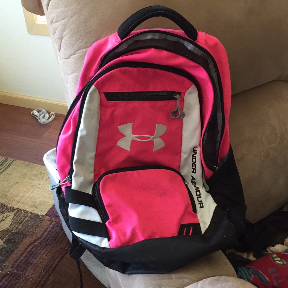 Pink under armour hustle back pack
